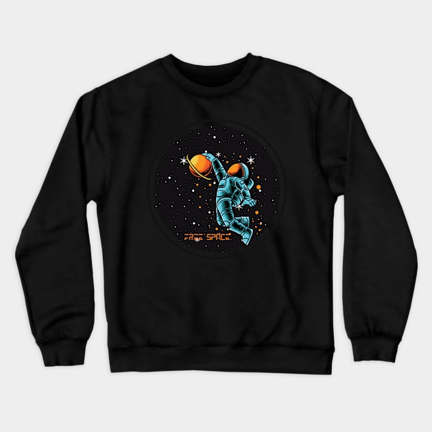 Astronaut in space with stars, planets and free space Crewneck Sweatshirt by Pictonom